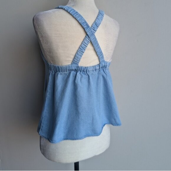 Mango Denim Chambray Wrap Back Sleeveless Top - Picture 2 of 5